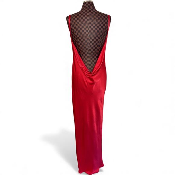 Meshki Jade Cowl Neck Backless Red Maxi Slip Dress Size XXL Goddess Glam Formal - Picture 5 of 15